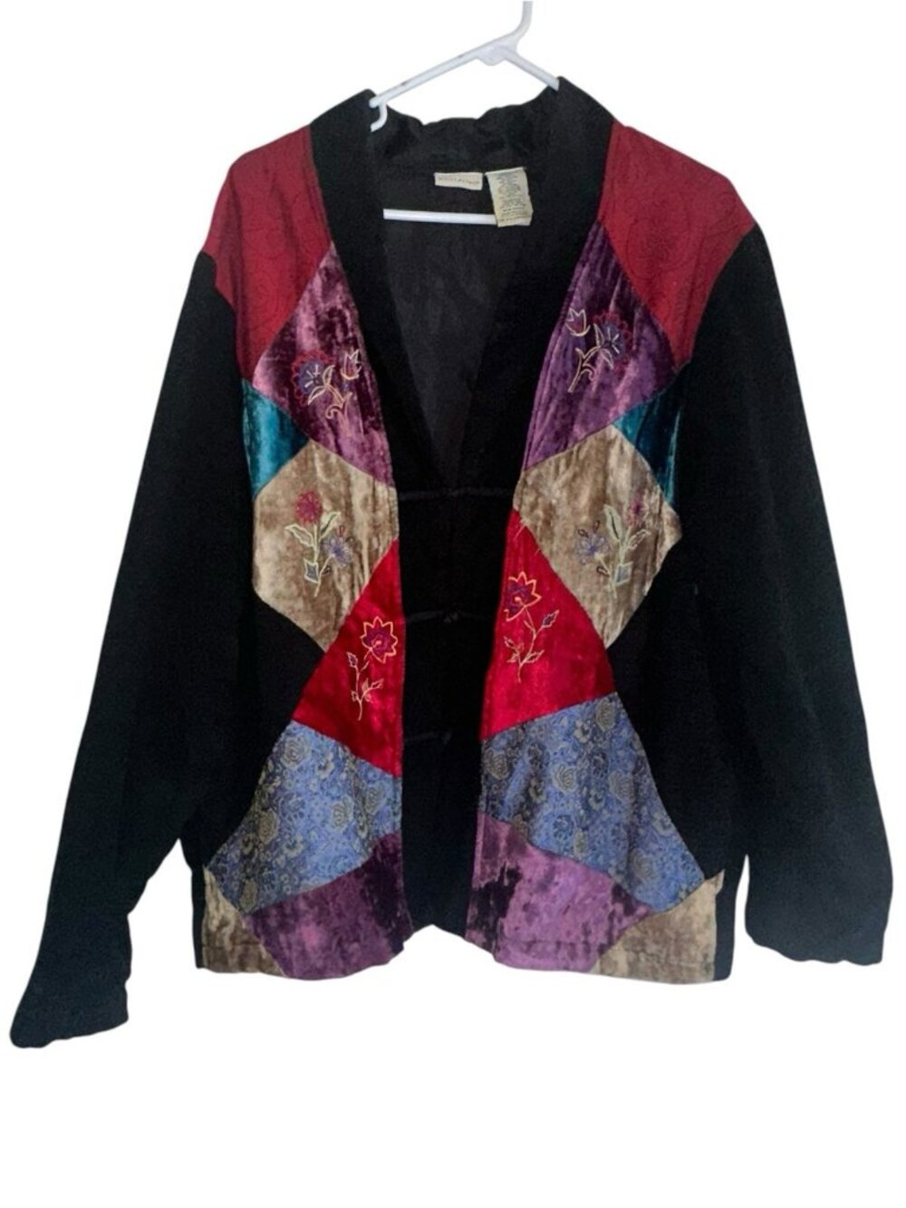 VTG Y2K White Stag Patchwork Velvet Jacket Sz Xl black Embroidery Boho Indie